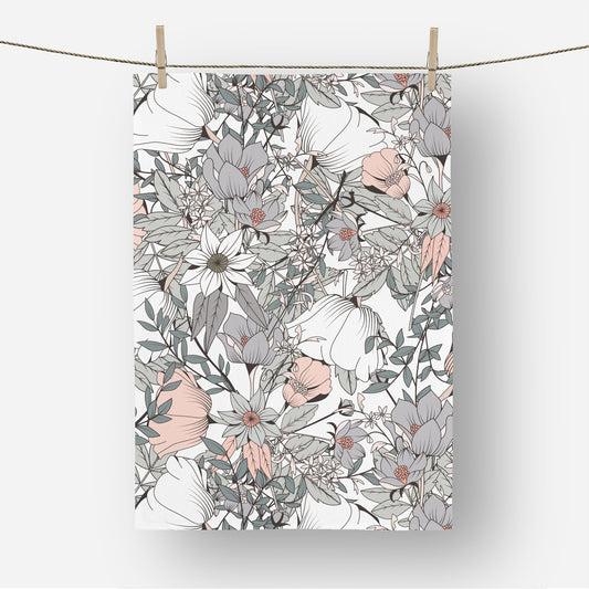 Hand drawn Bright Flowers - Tea Towel