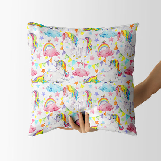 Unicorn White Kids Square Cushion