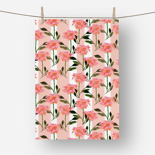 Watercolor Peachy Florals  - Tea Towel