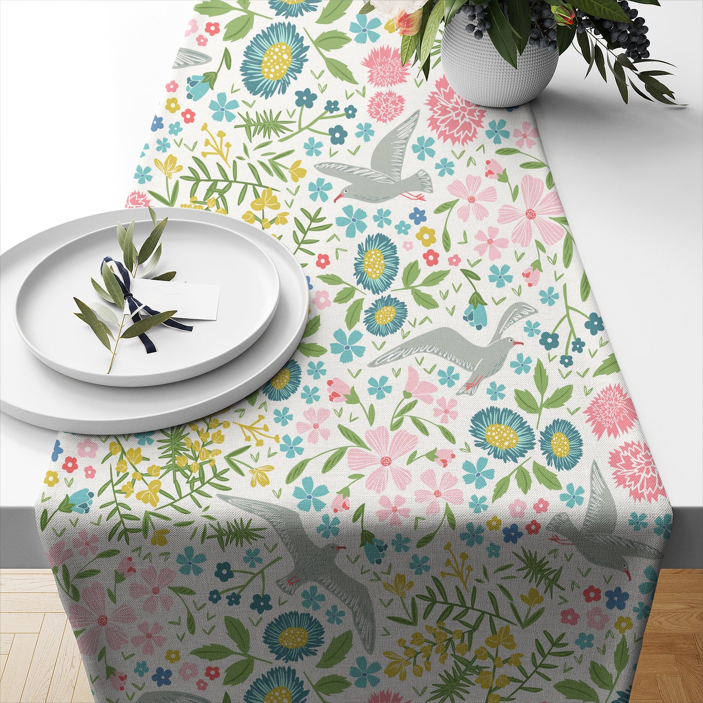 Whimsical Flowers & Birds- Table Runner