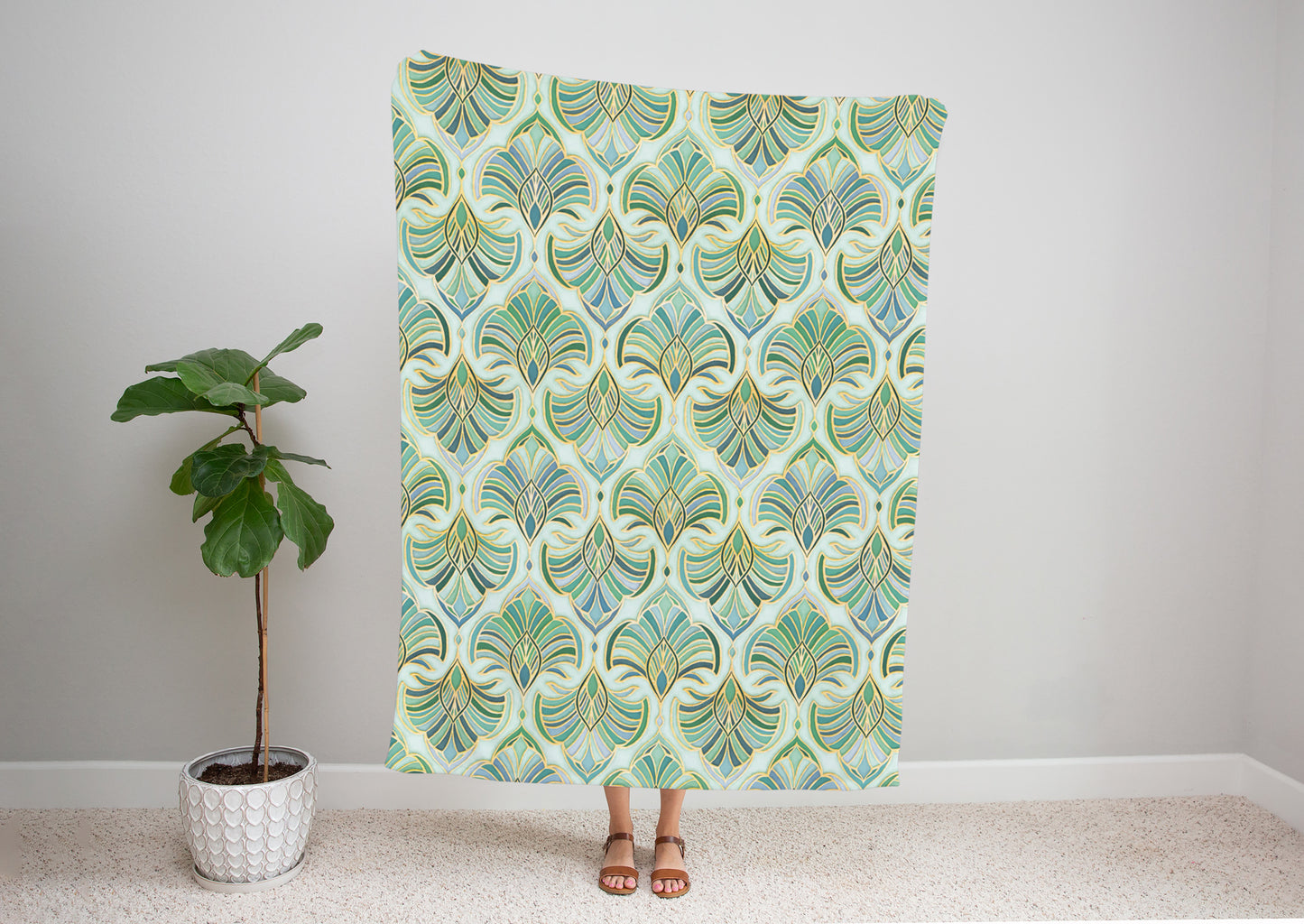 Jade Enamel Art Deco Fans Blanket