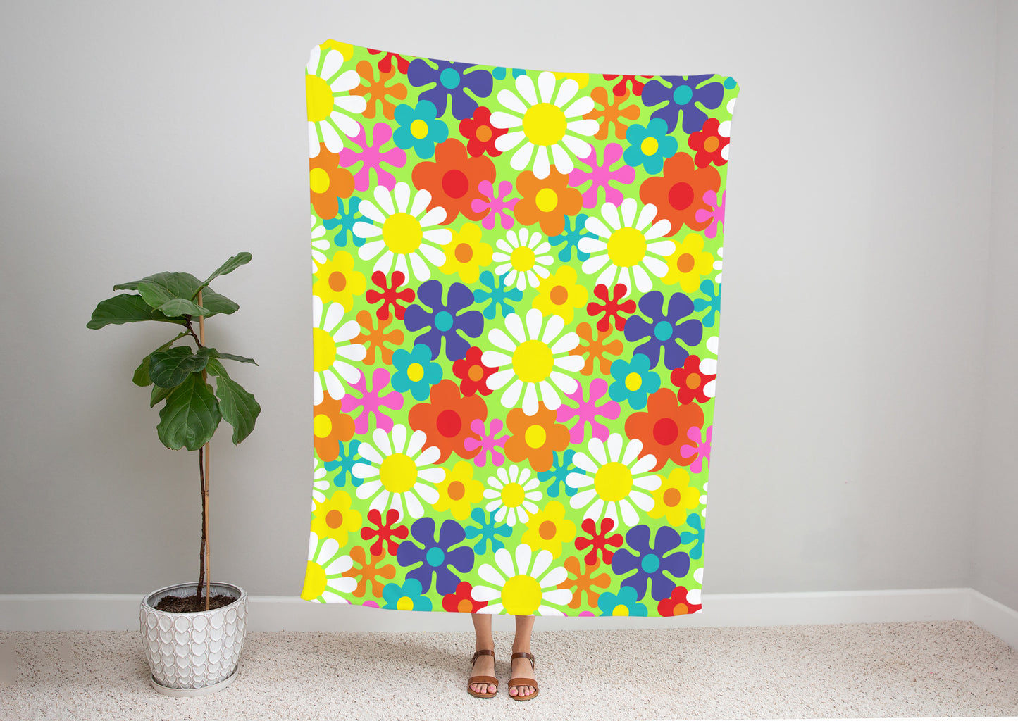 Retro Hippie Flowers Floral Pattern Blanket
