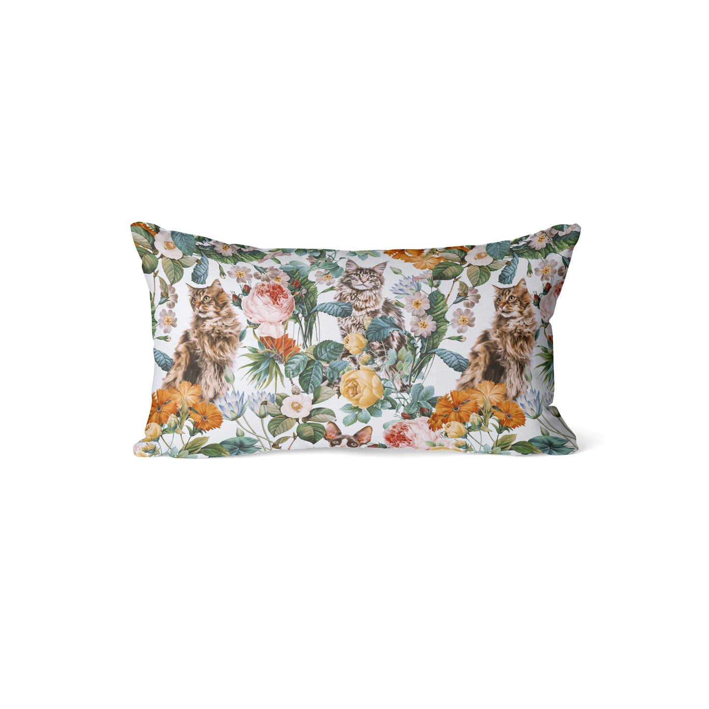 Cat and Floral Pattern III Rectangle Cushion