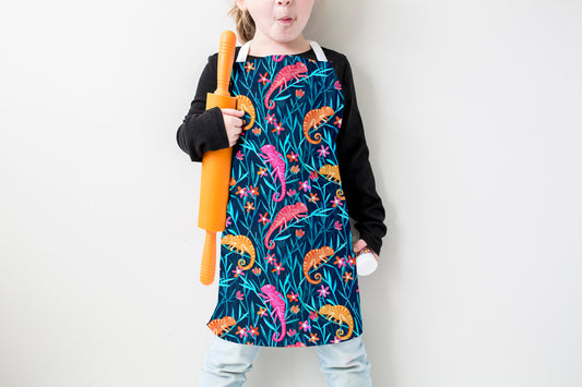 Colorful Chameleons in the Wild Grass Kids Apron