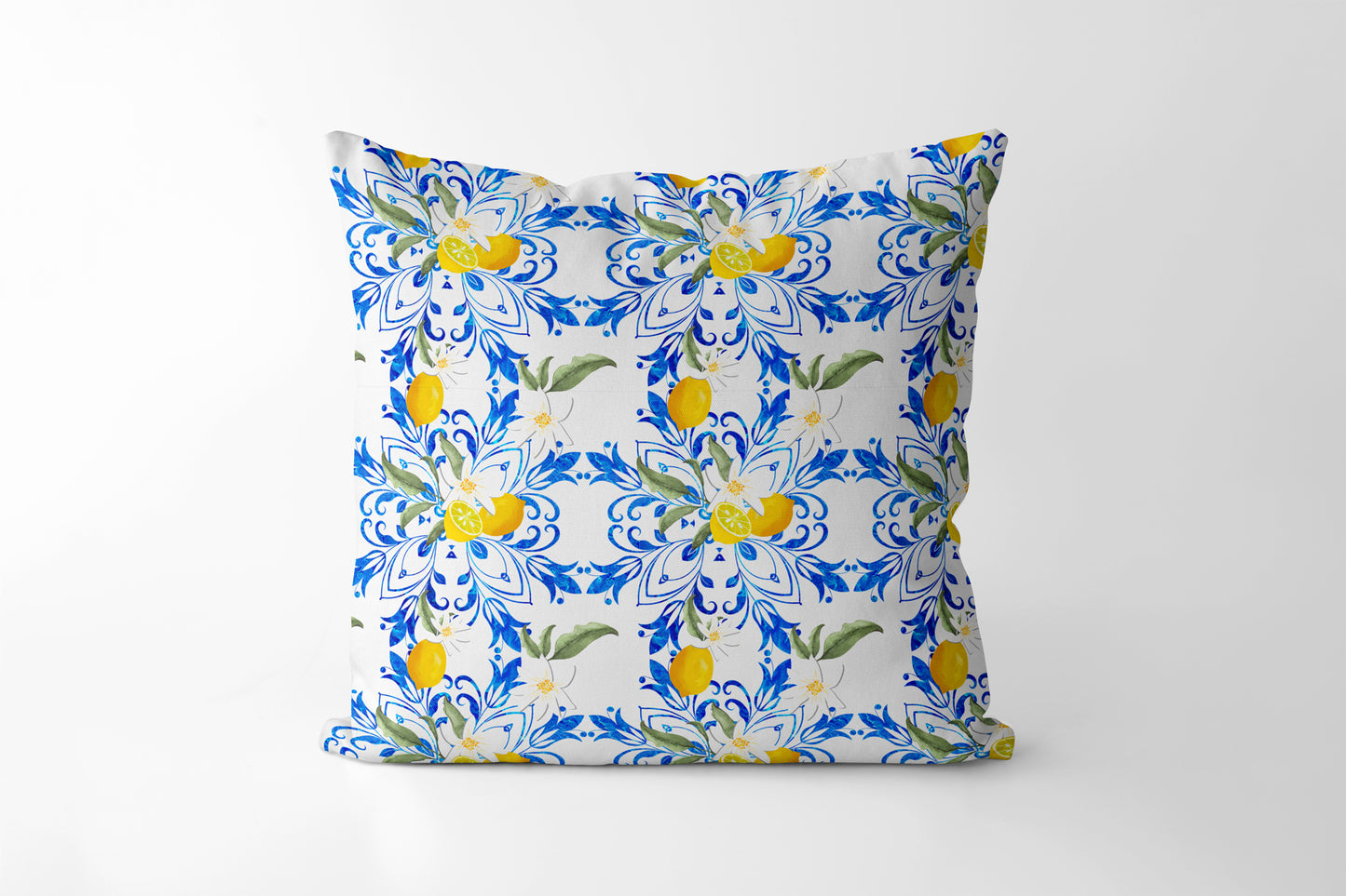 Citrus Floral Mediterranean Style lemon Fruit Square Cushion